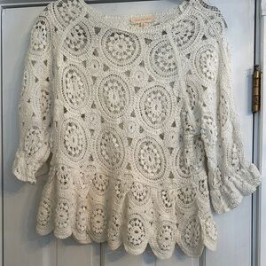 Solitaire Cream Crochet Peplum Tunic Top